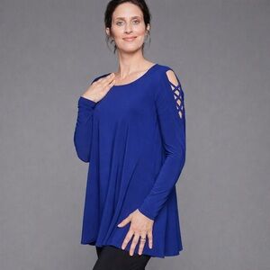 Sympli Royal Blue Crisscross Shoulder Tunic Top 3/4 Sleeve Size 4 Canada